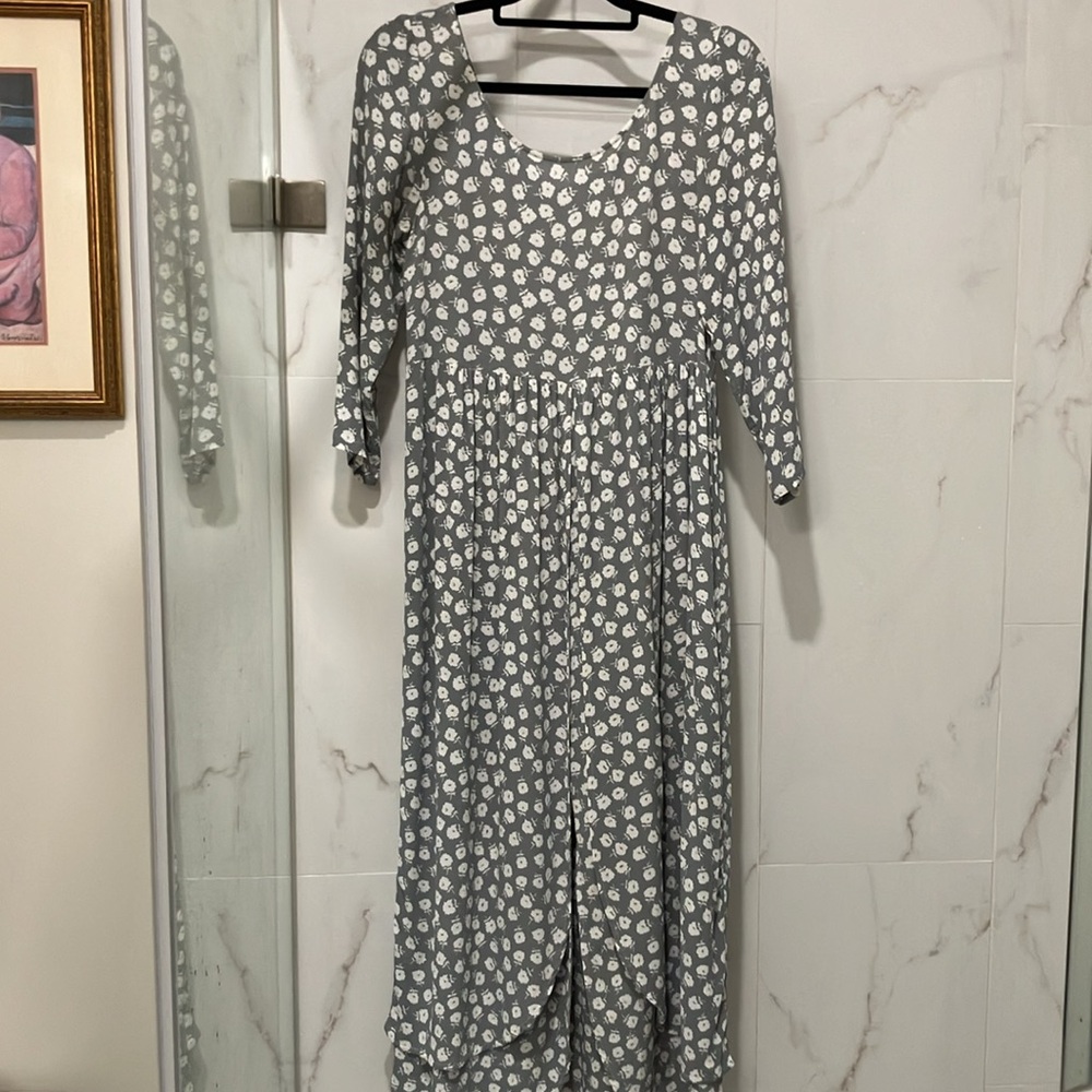 Christy Dawn Amelia Midi Dress 3/4 Sleeve Sage Ditsy Gray & White Size Small - Picture 8 of 14